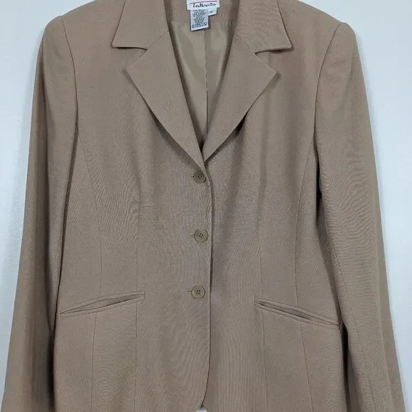 Talbots Tan Worsted Wool Vintage 3 Button Suit Jacket Women's 12